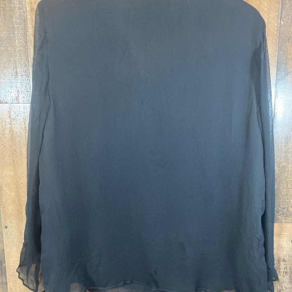 Anne Carson Black Silk Sheer Black Beaded Long Sleeve Blouse W/ Lining Size 1X - Picture 5 of 11